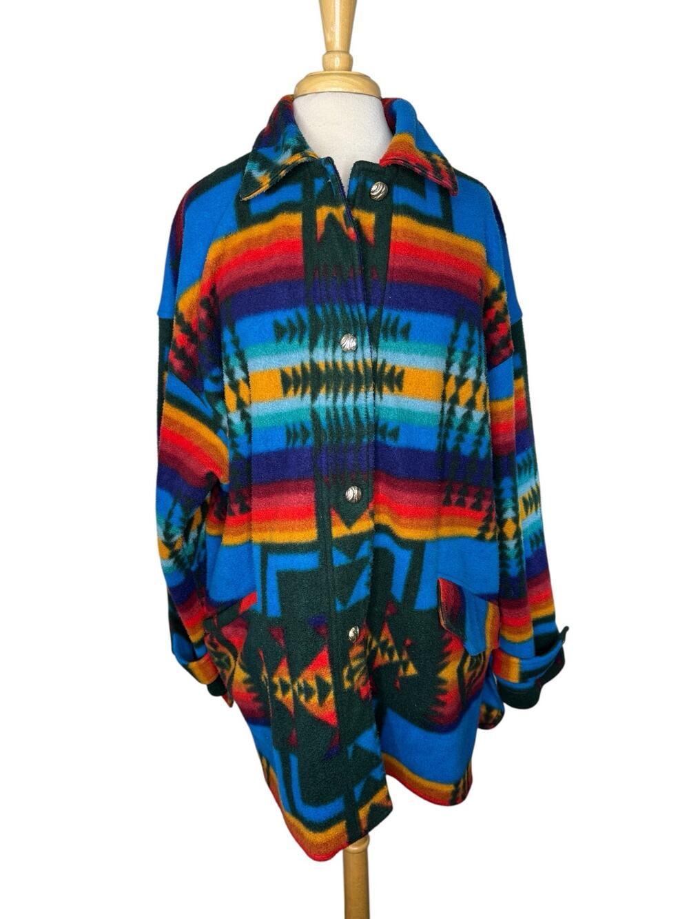 Vintage 90s Southwestern Colorful Fleece Jacket Size 2XL Mens Full Zip NY10018 - Picture 1 of 9
